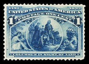 Scott 230 1c Columbian Issue Mint VF Part OG Cat $14