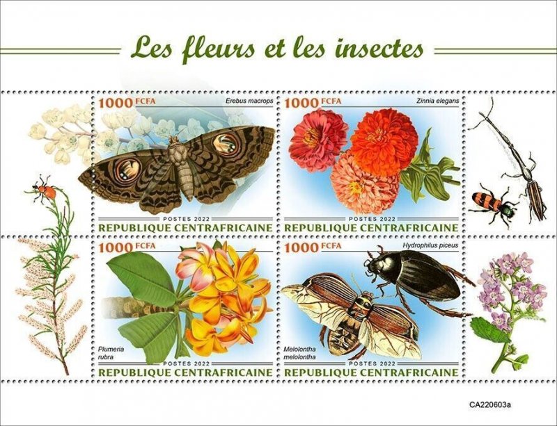 2022 10-CENTRAL AFRICAN - FLOWERS & INSECTS      4V  complet set    MNH ** T