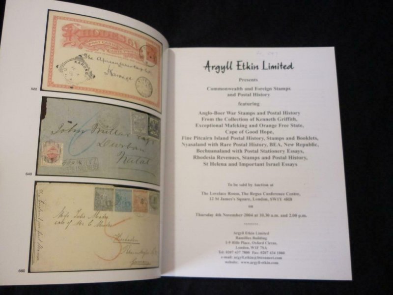 ARGYLL ETKIN AUCTION CATALOGUE 2004 ANGLO-BOER WAR 'KENNETH GRIFFITH' COLLECTION