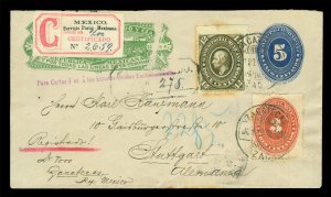 MEXICO 1892 WELLS FARGO EXPRESS Registered & Uprated (Hidalgo+Num)cvr to Germany