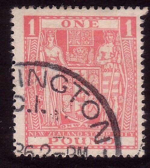 NEW ZEALAND £1 Arms SG158 fine used with postal cds........................36868