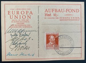 1947 Germany First Day Postwar Postcard cover European Union Congress