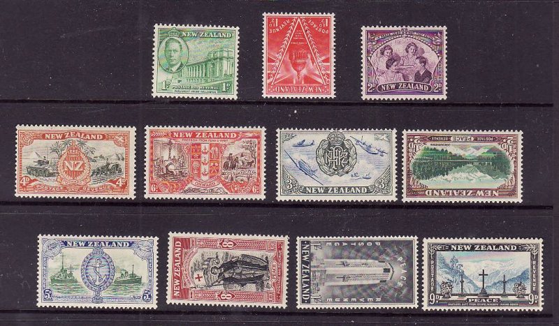 New Zealand-Sc#247-57-unused  NH KGVI Definitive set-the 1d stamp has a spot on