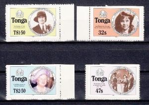 Tonga, Scott cat. 608-611. Queen as a Girl Guide. One side was shaved by cutter.