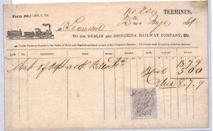 GB Ireland DUBLIN & DROGHEDA RAILWAY Way Bill 1d Lilac 1867{samwells}ZR415