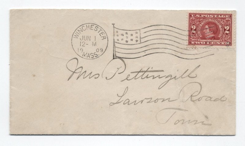 1909 #370 2 cent Alaska-Yukon first day cover Winchester MA flag cancel [6458]