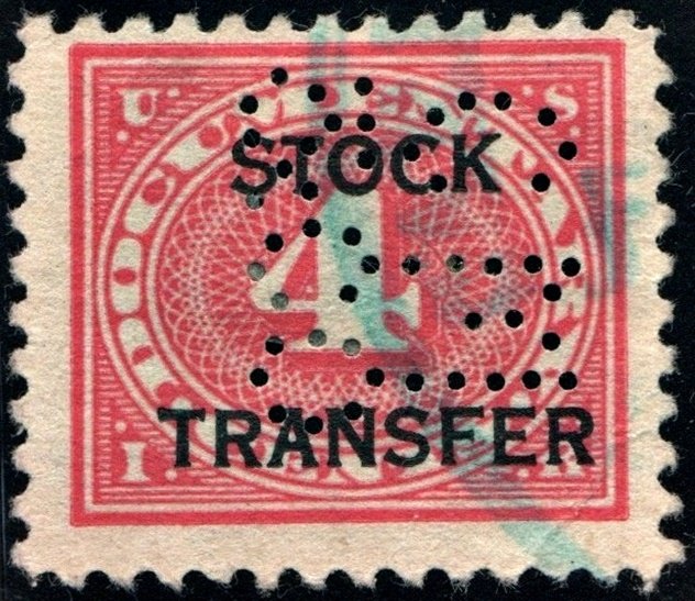 RD3 4¢ Stock Transfer Stamp: Double Transfer (1918) Perfin