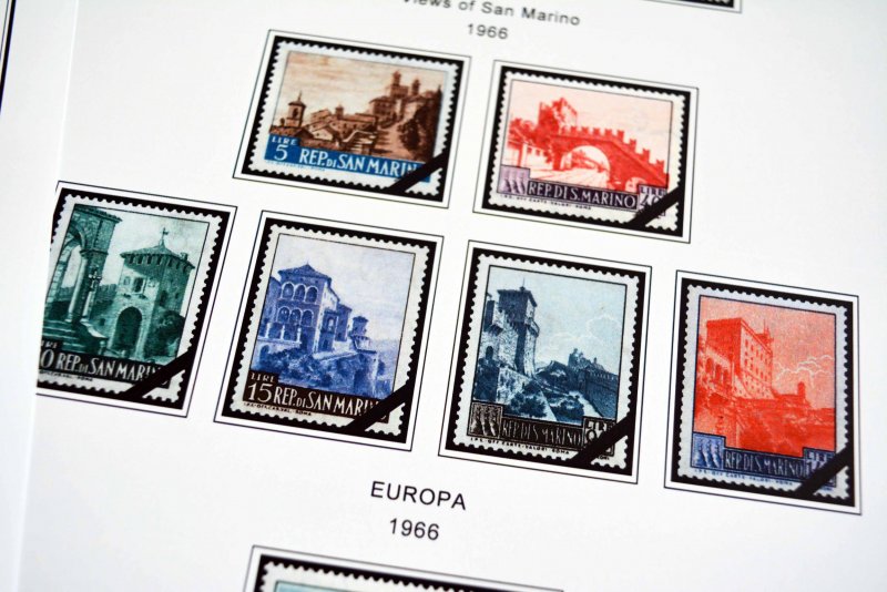 COLOR PRINTED SAN MARINO 1941-1965 STAMP ALBUM PAGES (40 illustrated pages)