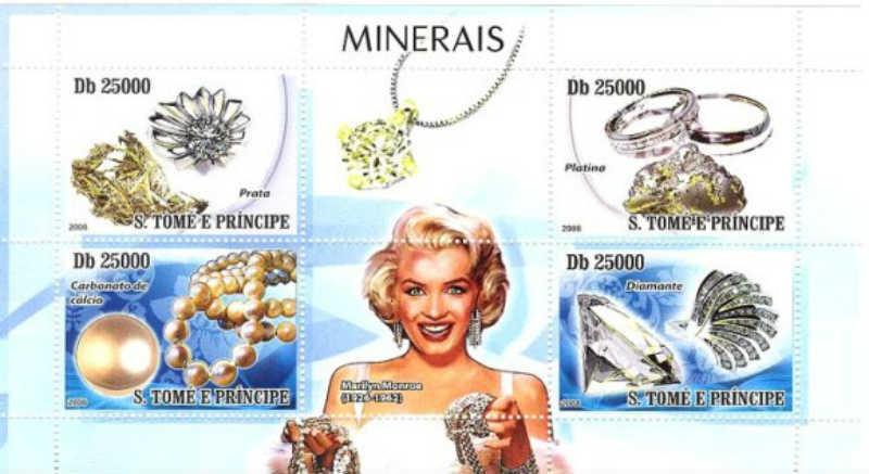 WD04-27-19-ST 2008 Minerals, Marilyn Monroe 6 Stamp Sheet Scott 1859 ST8309a