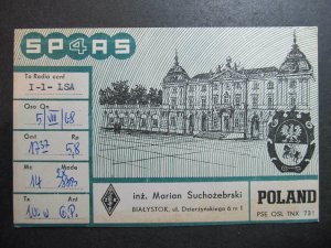 1968 Amateur Radio QSL Card BIALYSTOK POLAND-