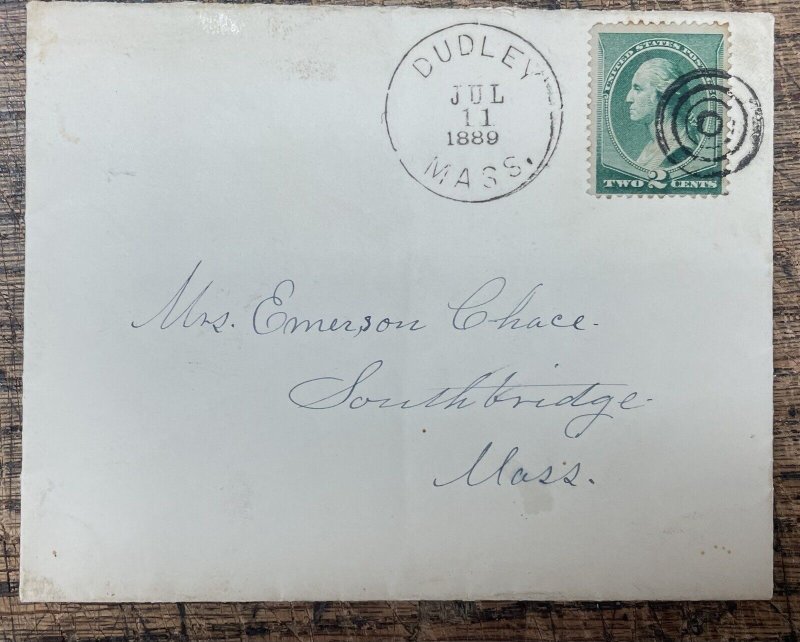 1889 Cover from Dudley, Mass to Southbridge, Mass, 2c Wash. w/ Bullseye Cancel