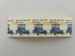 MISPERFED ,  SCOTT  1906, 17¢ ELECTRIC AUTO strip 4, mint with gum in surface