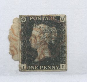 GB 1840 Penny Black lettered II with 4 close to large margins