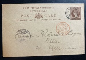 1895 Seychelles Stationery Postcard Cover To Ulm Germany Eight Cents