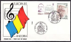 Andorra, Sp. Scott cat. 167-168. Europa-Music Year issue. First day cover. ^