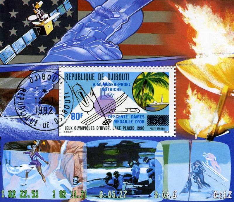 OLYMPICS Lake Placid 1980 Blue Ovpt. SPACE SATELLITE s/s Perforated Fine Used