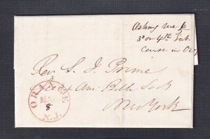 USA 1849 STAMPLESS FOLDED LETTER ORANGE NEW JERSEY TO NEW YORK W/ CONTENTS