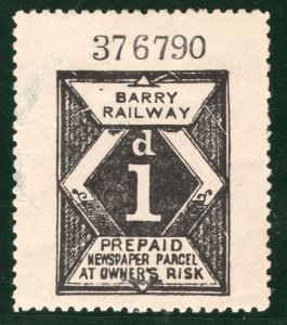 GB Wales BARRY RAILWAY Newspaper Parcel Stamp 1d Mint MM{samwells-covers}WHB39