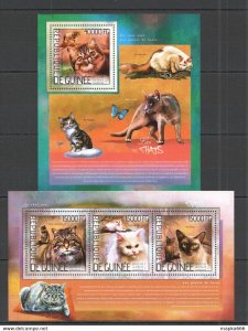 2014 Guinea Animals Fauna Pets Cats Les Chats 1Kb+1Bl ** Stamps St765