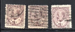 Canada Sc 93 1903 10c E VII 3 used copies