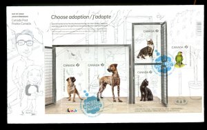 ? 2013 Choose Adoption Animals pets 5 x P stamps, FDC cover Canada