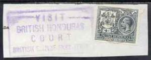 British Honduras 1922 KG5 4c used on piece with \'Visit/B...