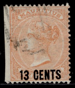 MAURITIUS QV SG86, 13c on 3d orange-red, USED. Cat £55.