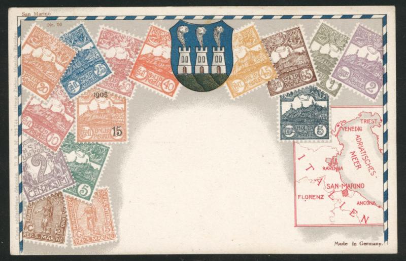 San Marino Ottmar Zieher Munich No. 76  flat stampcard Map