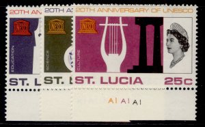 ST. LUCIA QEII SG226-228, 1966 UNESCO set, NH MINT.