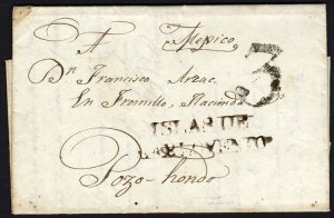 Mexico, 1821 folded letter from Havana to Fresnillo, with black Islas de Bar...