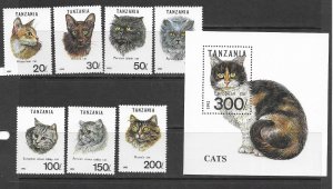 Tanzania 967A-H MNH Cats set cpl.  X 5 sets,  vf. 2022 CV $59.75