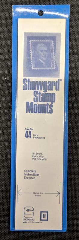Stamp Mounts Supplies Showgard #44 New 15 strips 44mm by 215mm Black background