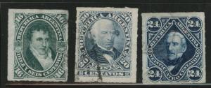 Argentina Scott 35-37 used rouletted 1878 set