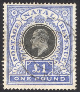 Natal 1902 £1 Black & Blue Watermark Crown CC Scott 96 SG 142 VFU Cat $85
