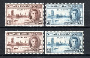 Pitcairn Islands 1946 Victory normal + flaw by launch sets SG 9-10 + 9a-10 MH