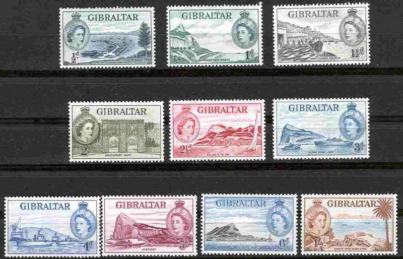 Gibraltar # 132-41  Elizabeth II Set to 1/- 1953  (10)  Unused VLH