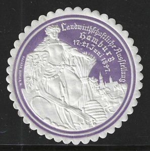 Hamburg, Germany, 1897 Agricultural Exposition, Violet Embossed Poster Stamp