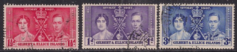 Gilbert & Ellice Islands 1937 KGV1 Set Coronation used SG 40 - 42 ( E1280 ) 