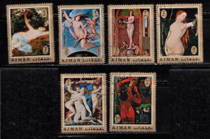AJMAN Lot Of 6 Used Nudes By Various Artists - Nude Art Paintings On Stamps 17