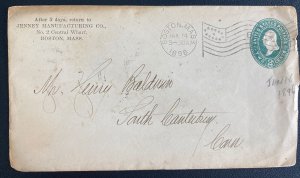 1896 Boston Ma USA Commercial Postal Stationery Cover To Canterbury CT