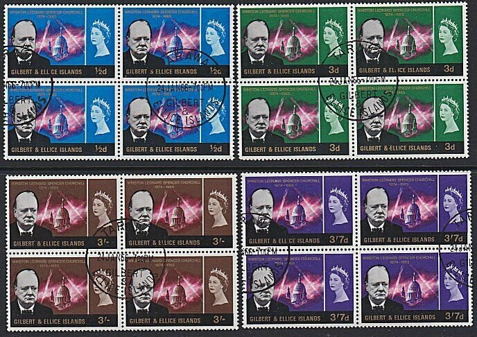 GILBERT & ELLICE IS 1966 Churchill set blocks of 4 fine used................H797