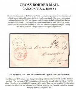 USA Cover New York 1840 CANADA Brantford via Queenston CDS 25c Charge MAL584