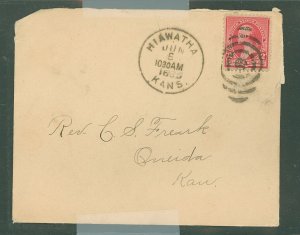 US 220 hiawatha, kansas, 1895 cover, nice cancel