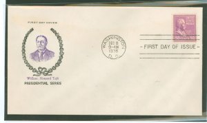 US 831 1938 50c William Howard Taft (presidential/prexy series) single, on an unaddressed first day cover with a Fidelity cachet