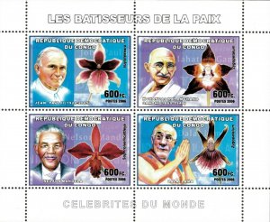 Congo 2006 - Famous Champions of Peace, Orchids, Flowers - Sheet of 4 - MNH