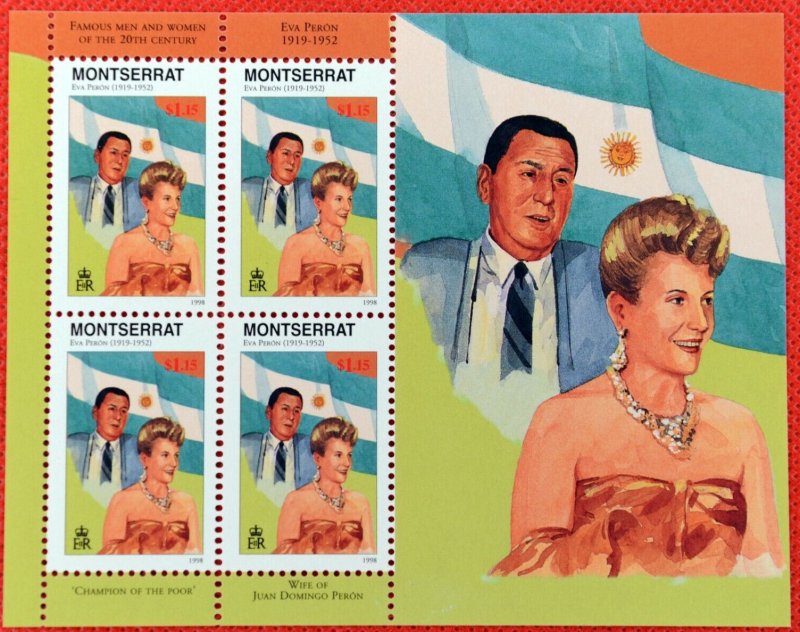 ZAYIX - 1998 Montserrat 939 MNH SS - Eva & Juan Peron of Argentina 081722SM03M