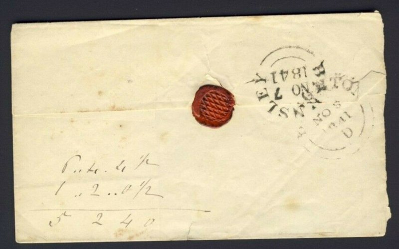 1841 Stamp-less folded cover only no letter Manuscript pd 28.Tombstone Pd + 2 BS