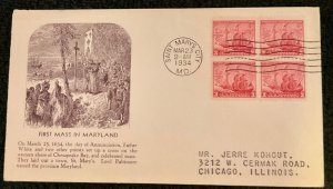 736 Unknown cachet maker Maryland Tercentenary FDC 1934