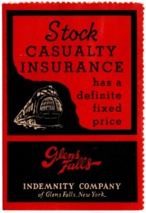 Vintage US Poster Stamp Glens Falls Indemnity Company Stock Casualty Insurance