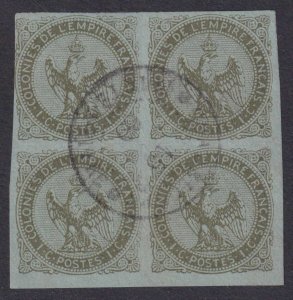 FRENCH COLONIES 1  USED EAGLE & CROWN BLOCK OF FOUR - NO FAULTS VERY FINE! - FNQ